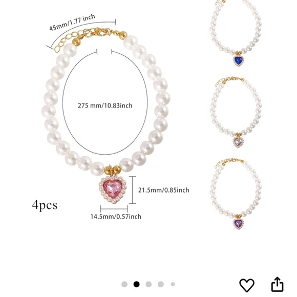 2pcs Cat Pearl Necklaces, Cute Heart Shaped Pendant Cat Dog Collar Adjustable L - Picture 2 of 10